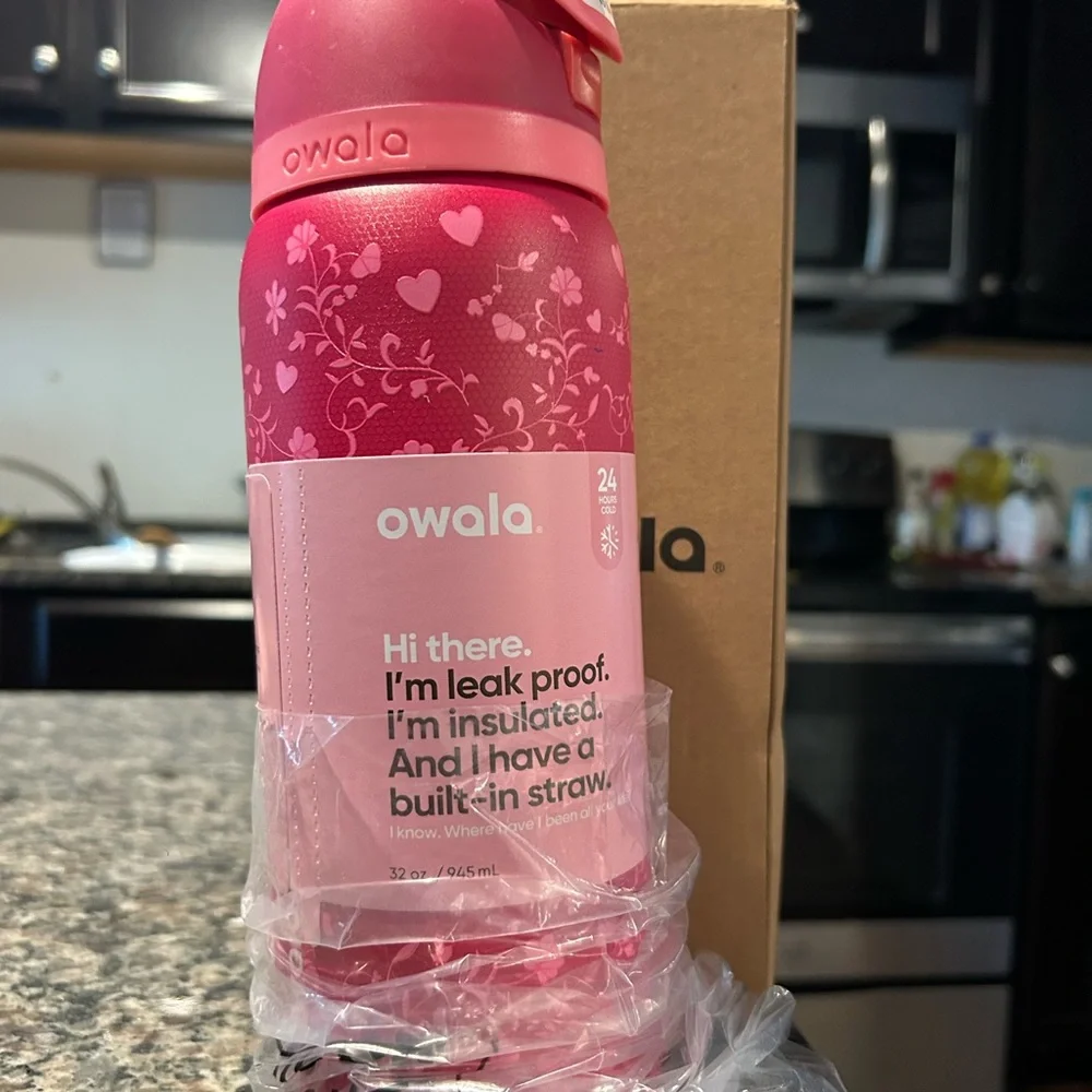 Owala Pink Floral Insulated Water Bottle with Straw - Picture 1 of 1